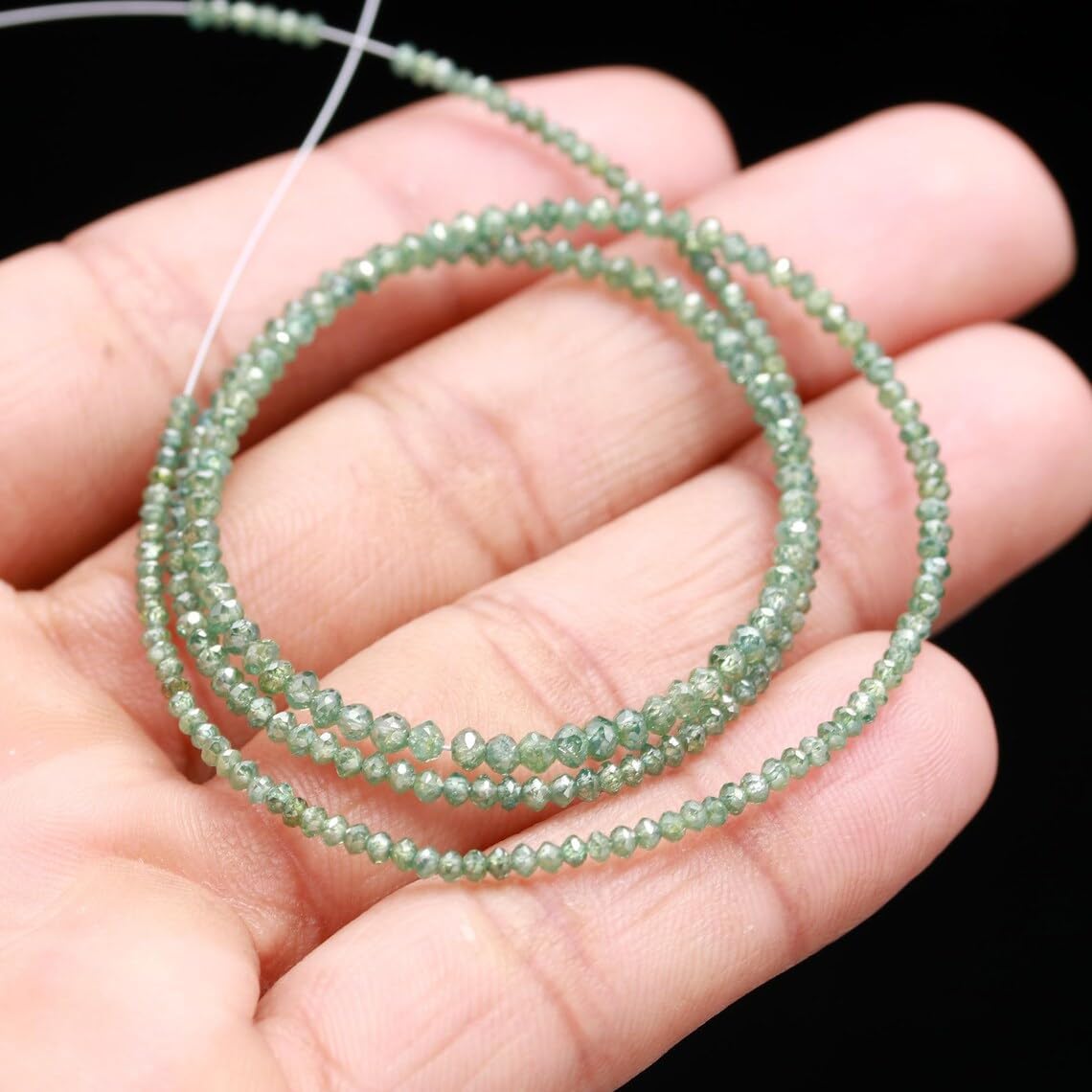 Generic AAA+ Extremely Rare Green Diamond Faceted Rondelle Beads 2-2.5MM Green Diamond Beads Diamond Beads Green Diamond Beads for Jewelry Making (1 Strand)