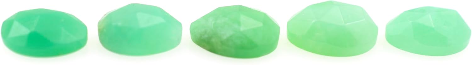 Chrysoprase Loose Stone Beads Cabochon Brilliant Rose Cut Oval Shape 5X6 to 6X7 mm Flat Back Gemstone Drill Bead Making Jewelry Supply (Center Drill, 50)