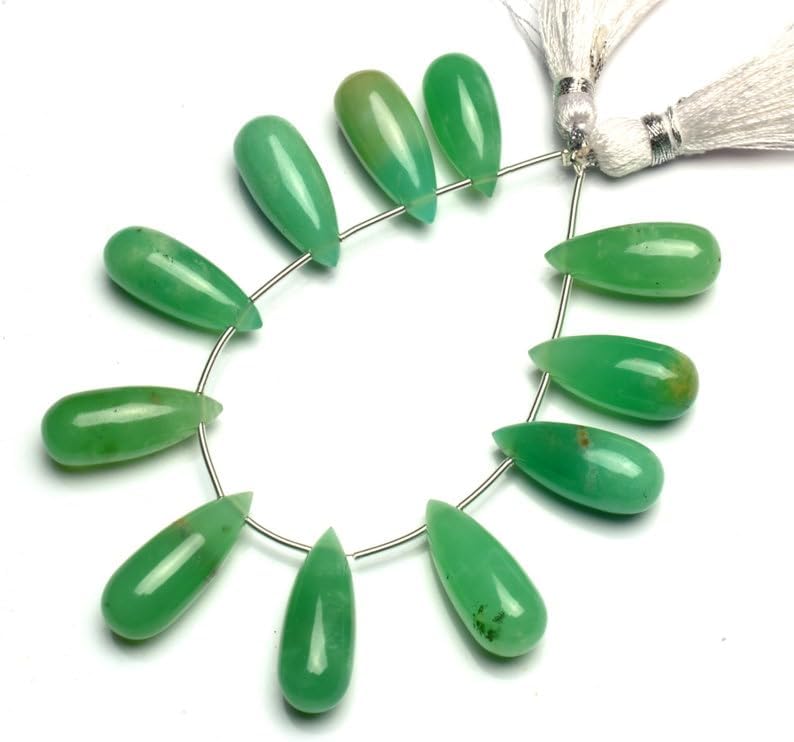 8 inch Strand of Natural Chrysoprase 19x8-22x9 mm Teardrop Smooth briolette Beads for DIY Jewelry Making. |BRIO_02414