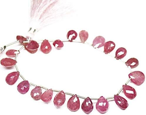 AAA Pink Sapphire Cut Faceted Briolette Pear Drop Gemstone Craft Loose Beads Starnd 8 Inch Long 11mm 10mm Code-HIGH-995