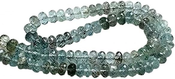 Natural Moss Aquamarine Faceted Rondelle Beads, Moss Aqua Necklace, 6-7mm 8 Inch lot of 5 Strands Chik-STRD- 91447