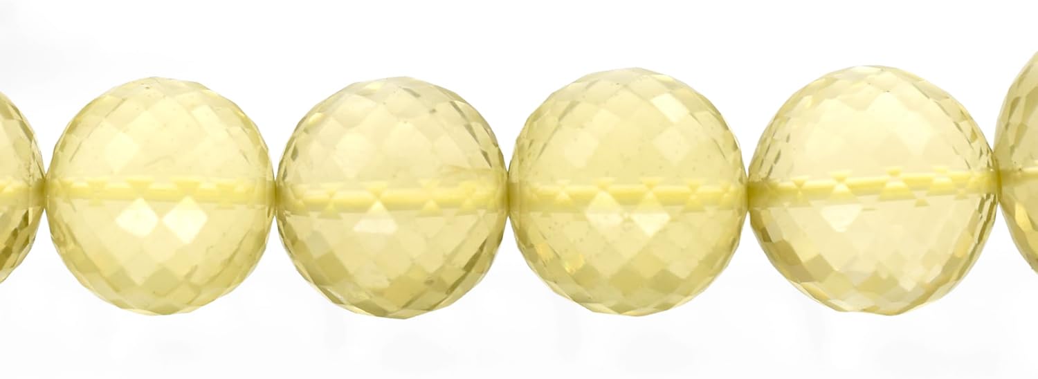 Natural Lemon Quartz Gemstone Beads for Jewelry Making DIY Bracelet Necklace Earrings, Faceted Round Balls Crystal Stone Beads 16 Inch Strand 8 to 16 mm Wholesale Supply