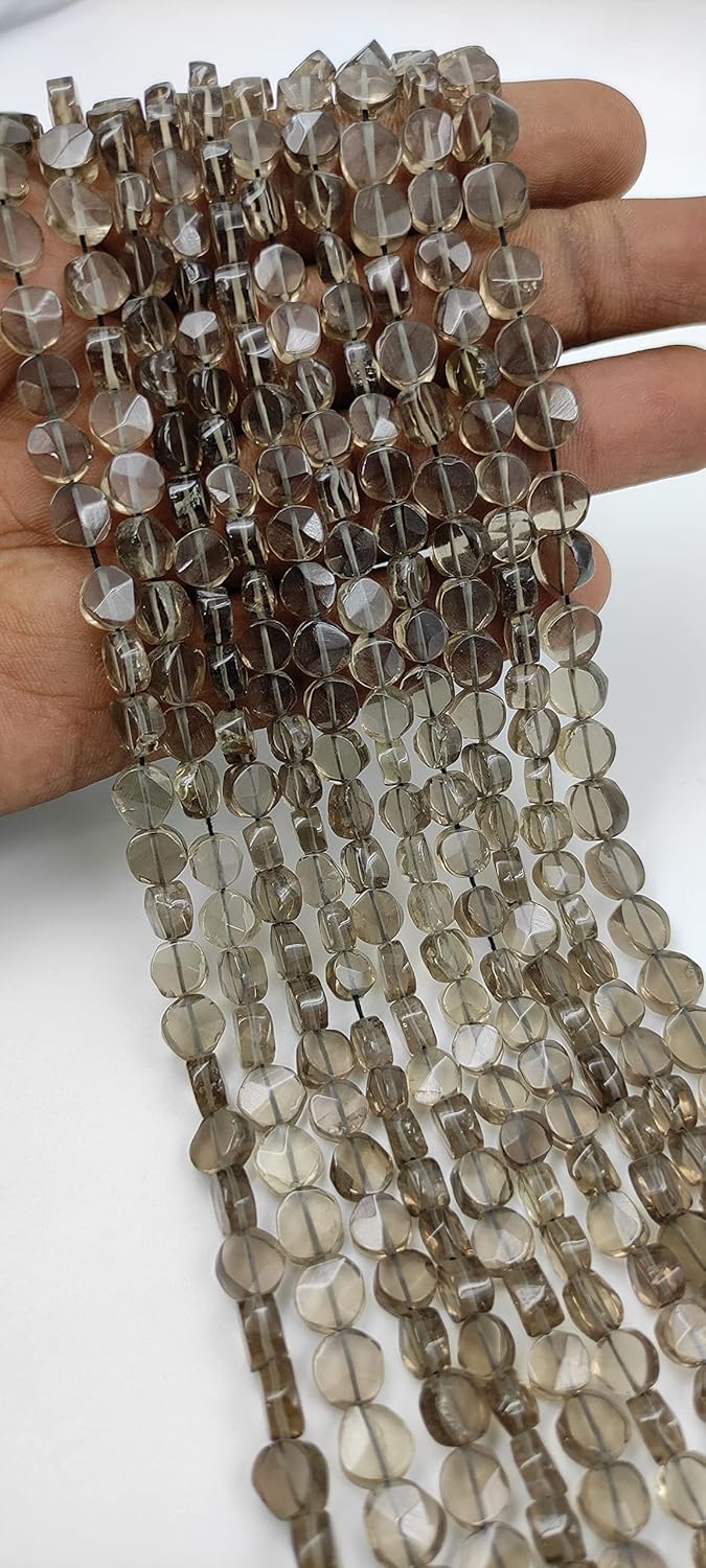 Hanumat Gems Lot of 10 Strands Natural Smoky Quartz Faceted Coin Shape Gemstone Beads,Smoky Quartz Coin Beads,Smoky Quartz Faceted Beads,4-5 MM Coin Beads,13 Inches Strand.