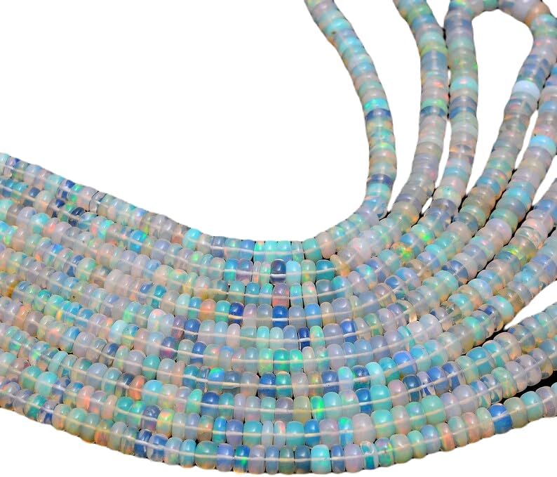 13 inch Strand of Natural gem Ethiopian Welo Opal, 3.5-5mm rondelle Smooth Beads for DIY Jewelry Making. | Beads_03722