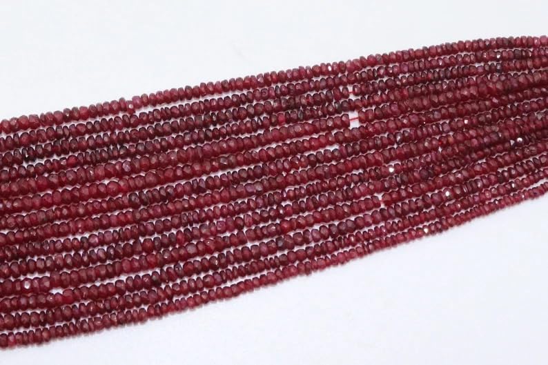 Natural Longido Ruby Faceted Rondelle Beads 3mm Ruby Rondelle Beads for Jewelry Making