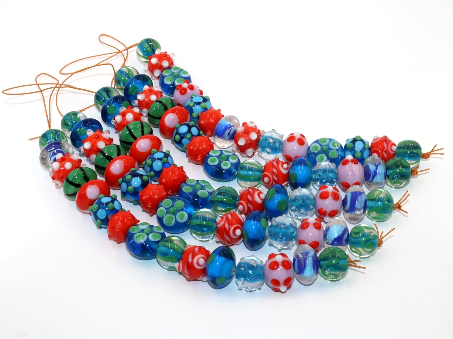 Handcrafted Multicolor Lampwork Glass Beads | 16–18mm Artistic Decorative Beads | Available in 10 Strands | Premium Handmade Beads for Jewelry Making & DIY Crafts.