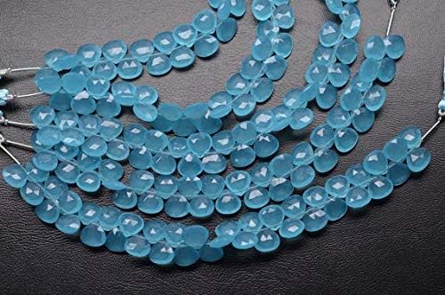 2 Strands AAA 7 Inch 10mm All Pairs Electric Aqua Blue Chalceny Faceted Heart Briolette Beads Code-HIGH-58749