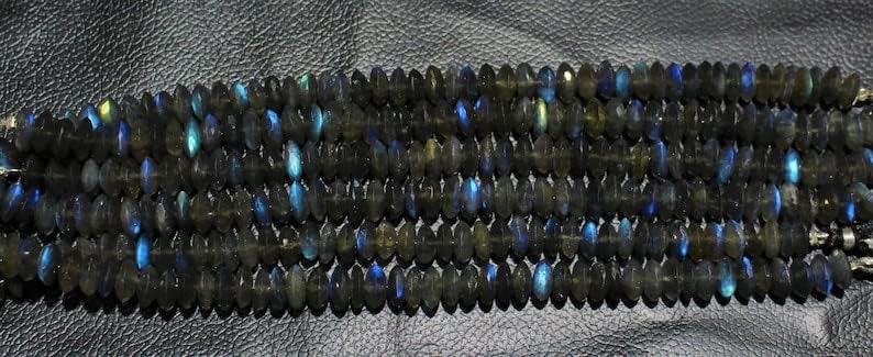 13 inch Strand of Natural gem Blue Flash Labradorite, 8mm Button Faceted Beads for DIY Jewelry Making. | Beads_03910