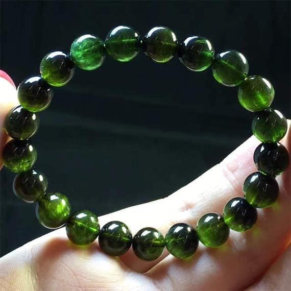 1 Strands Natural Dark Green Tourmaline Stretch Bracelet Round Beads 8mm 04414