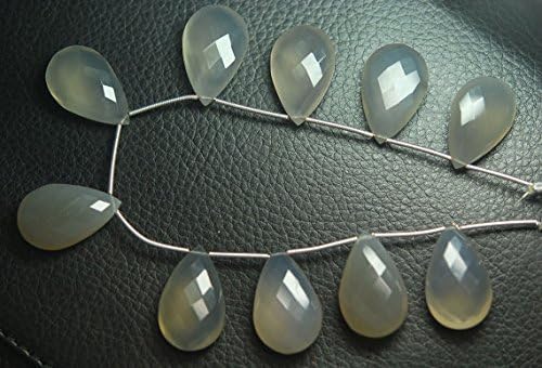 5 match pair - grey chalcedony faceted pear briolettes 16x25mm large size