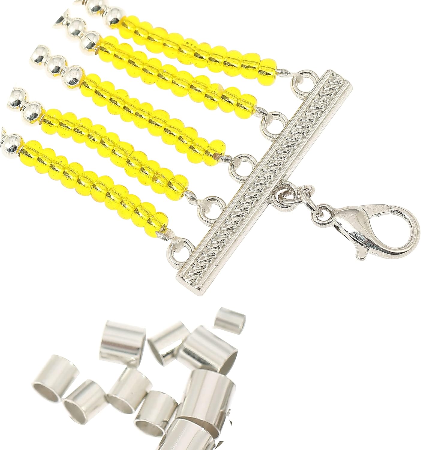 Bead Landing Assorted Rhodium Metal Crimp Tubes – 600 Pieces per Pack (7,200 Total), 4 Sizes in Mixed Finishes for Jewelry Making, Brass, 12 Pack