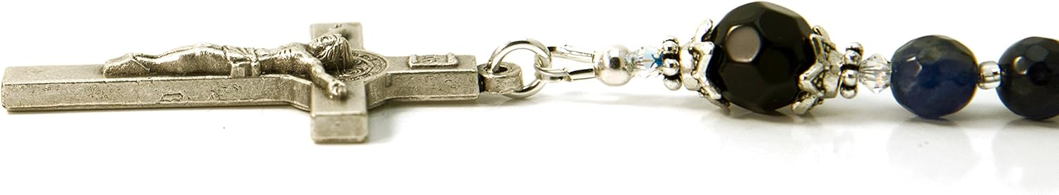 Prayer Beads Saint Benedict Sodalite Gemstone Catholic Rosary with Blessed with Anointing Oil (Not a Necklace)