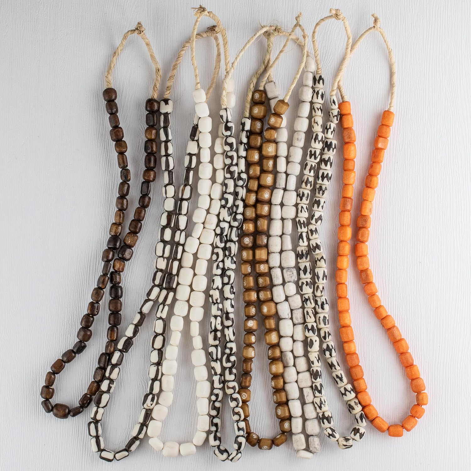 Kenya Batik Bone Beads – 8 Strand Bundle | Handmade African Beads from Recycled Cow Bone | Mixed Shapes & Patterns for Jewelry Making, Crafts, Home Decor | Authentic Fair Trade Beads
