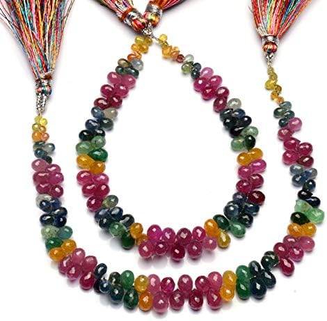 GEMZ 6 inch Strand of Natural Emerald, Ruby, Sapphire Tear Drop Shape Faceted Cut Multi Color Color briollete Beads for DIY Jewelry Making- Earring Necklace Bracelet.