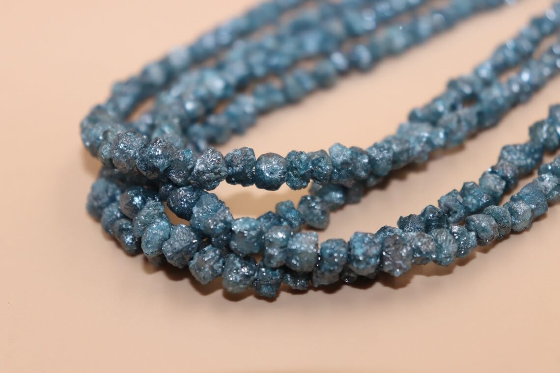 Generic AAA+ Natural Blue Diamond Uncut Beads Raw Uncut Blue Diamond Blue Diamond Beads Raw Blue Diamond Conflict Blue Diamond Beads (1 Strand), 2-3mm