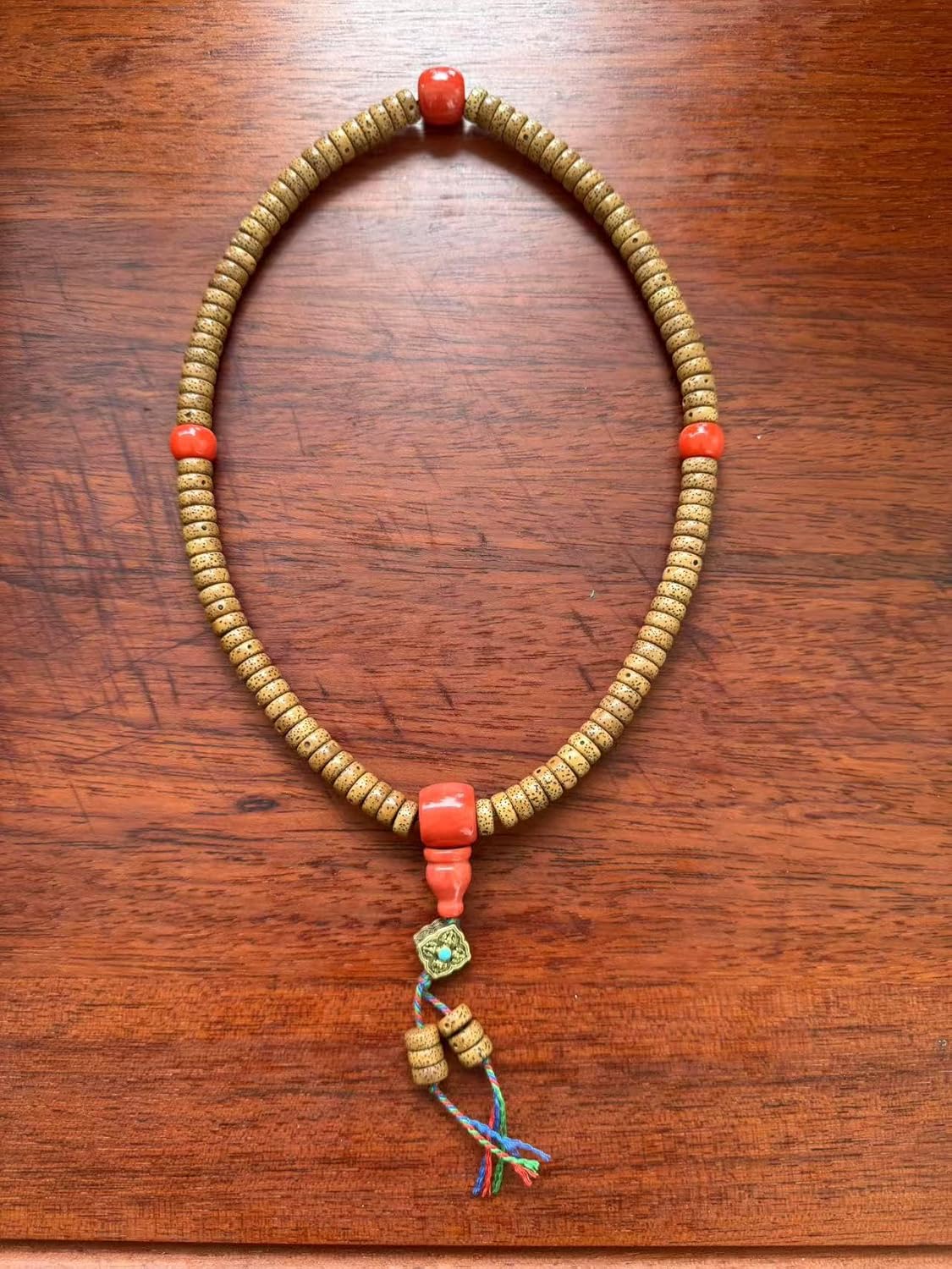 Traditional Tibetan Mala Prayer Beads, 108 Bodhi Seeds with Red Agate Guru Bead, Handcrafted