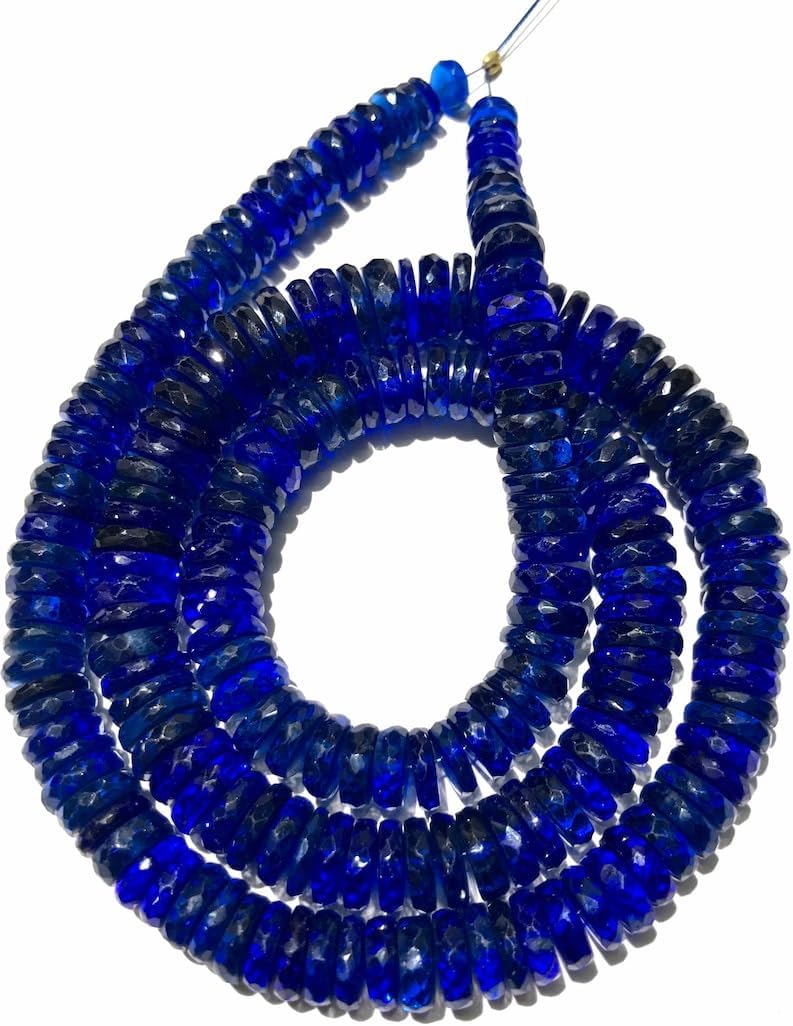 Natural Blue Corundum tyre facated Beads 7-10 MM 18 inch Long String Jewelry Making Gemstone Beads for Necklace Bracelet