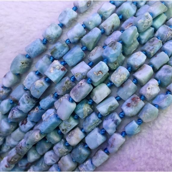 Beads Gemstone 1 Strands Natural Blue Larimar Hand Cut Nugget Free Form Loose Rough Matte Faceted Beads 6-8mm 15 Inch Long 04308-L Code-HIGH-30078