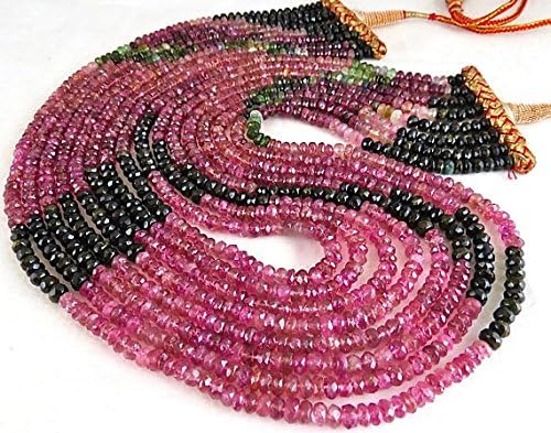 8 Line Natural MULTI TOURMALINE Facetted Round BEADS Necklace 18 INCHES 4MM to 6MM