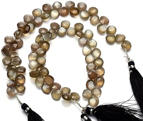 8 inch Strand of Natural African Gray Moonstone 8x8mm Heart Faceted briolette Beads for DIY Jewelry Making. |BRIO_00061