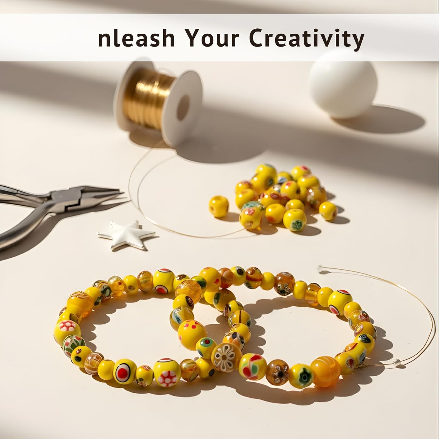 Yellow Lampwork Glass Beads | Artistic Mixed-Shape Spacer Bead Strands for Adult Jewelry Making & Professional Craft Design | 50 Strands of Handmade Glass Craft Beads.