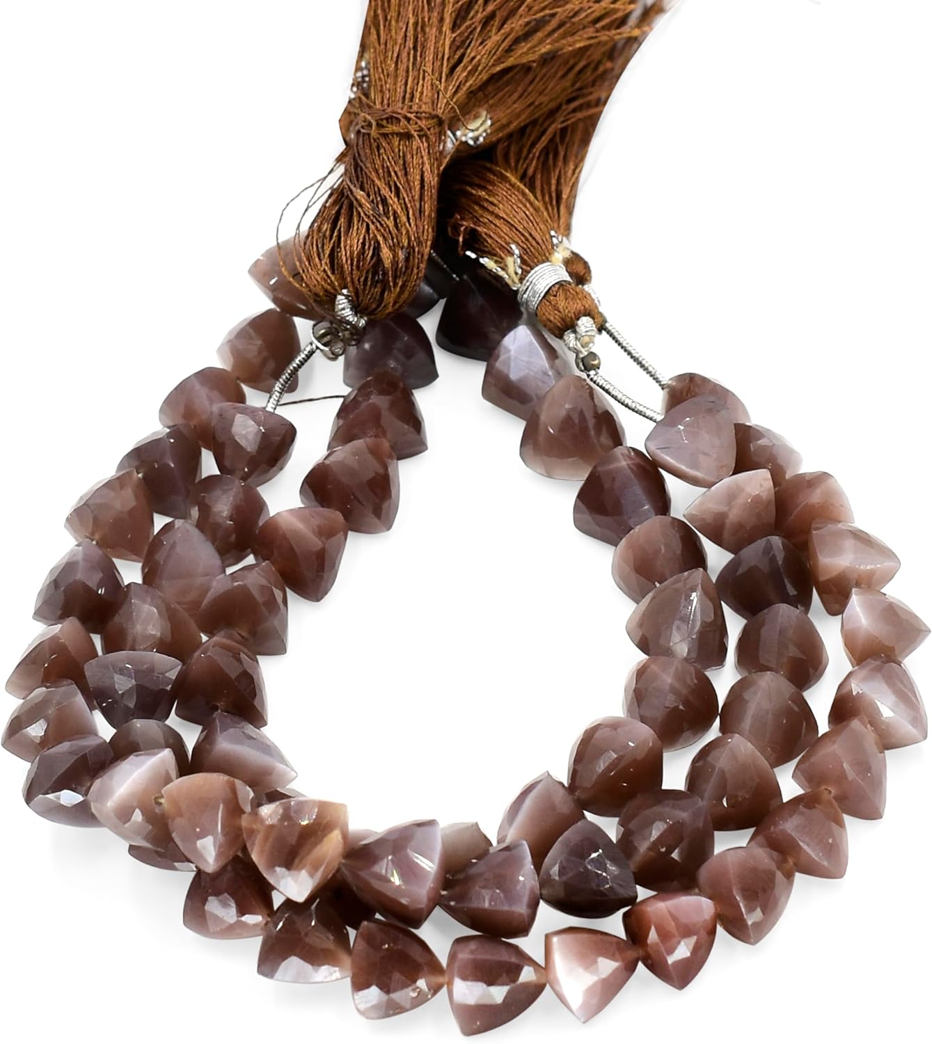 Natural Chocolate Moonstone Gemstone Loose Beads for Jewelry Making DIY Bracelet Necklace 8 Inch Strand of 10 mm Trillion Faceted Cut Crystal Stone Briolette Gems Crafting Bead