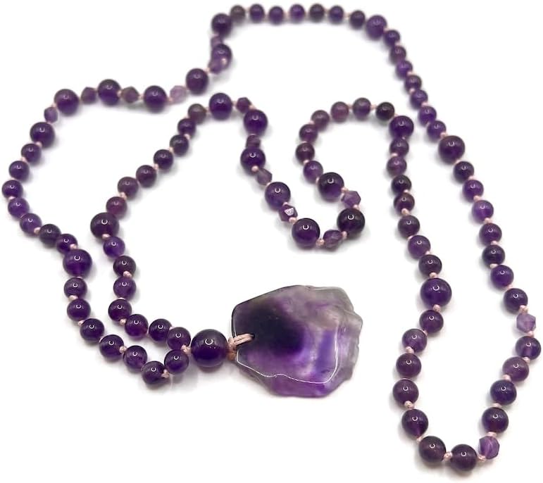 Natural purple crystal AMETHYST 6mm 108 Mala Beads, Spiritual, Meditation Beads, Reiki, Japa Mala, Buddhist Prayer Beads, Yoga Bracelet, healing beads LKMALA-RRGU-2353, 34 inch