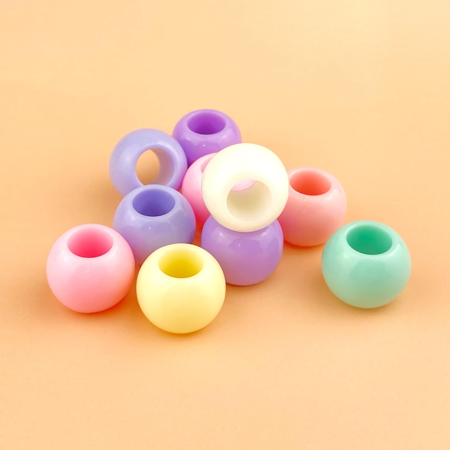 600 Acrylic Large Hole Beads for Crafts and for Hair 10mm x 12mm Acrylic Barrel Beads with 5.7mm Large Hole, Pastel Assortment