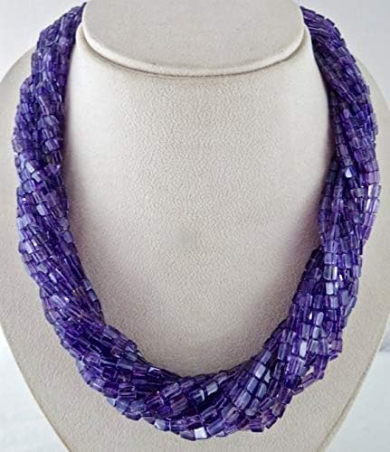 13 line natural amethyst fancy square beads necklace 6mm to 3mm