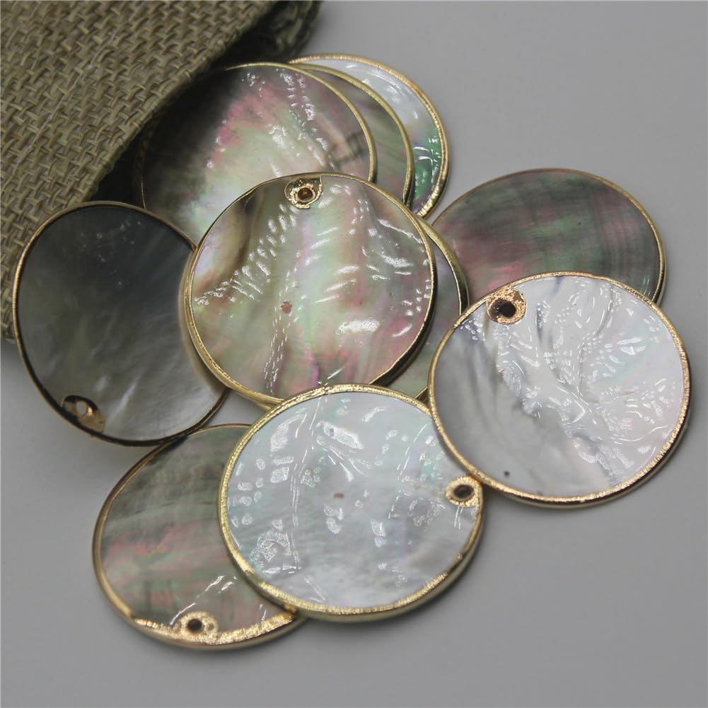 Natural Mop Shell Pendant Mother of Pearl Beads for Jewelry Making DIY Necklace Earrings Handmade Accessories Silver Edge 40mm 100 Pieces