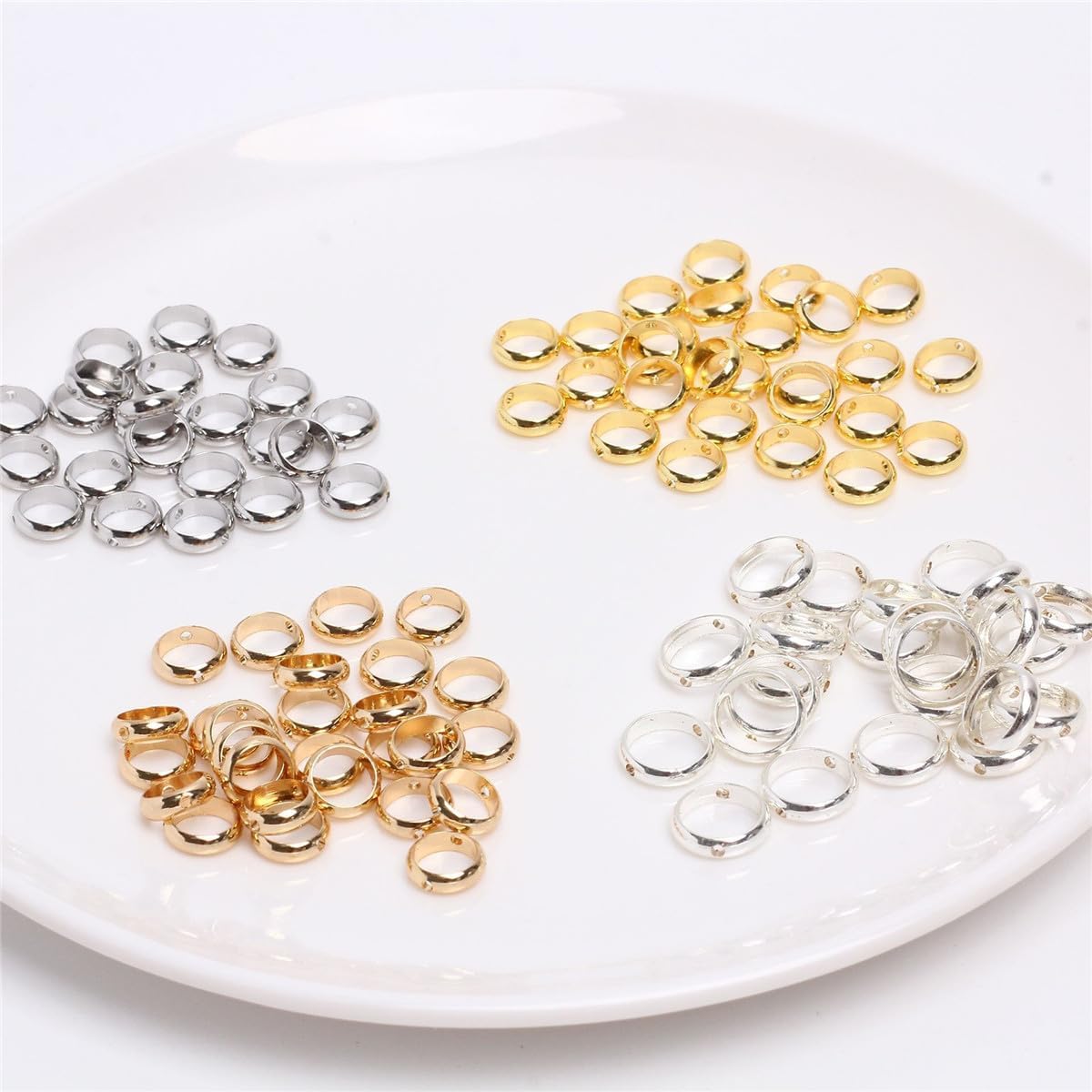 200 Pcs Circle Round Bead Frame, 2 Hole Frame Spacer Bead Brass Bead Connector Ring Metal Double Hole Bead Round Bead Frames for Beading Earring Bracelet Jewelry Making, Inner Diameter 10mm