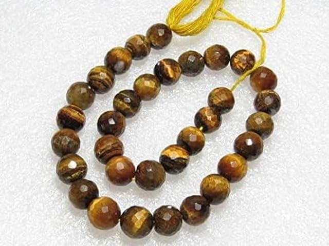 Tiger Eye - Micro Faceted Round Ball Beads - Size 8 mm 10 inches Long lot of 10 Strands CHIK-STRD-96493