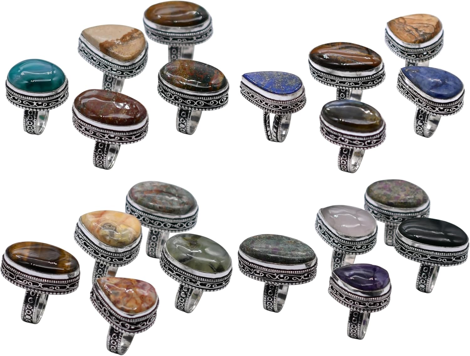 25 PCS Mix Gemstone Ethnic Handmade Ring Mix Lot US Size-5-9 R 9122 R 9122