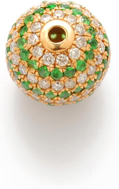 Kanika Creations Luxury 14K Yellow Gold 10mm Pavé Spacer Bead with Natural Emerald & Diamond – Handmade Jewelry – Gift for Her