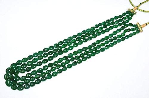3 Lines Dyed Emerald Smooth Oval Shape Necklace, Dyed Emerald Smooth Oval Beads, Emerald Necklace, 7x8-11x14 mm