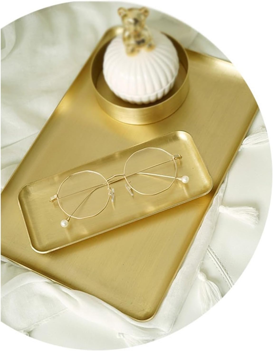 Tray Thickened Copper Tray Item Storage Tray Jewelry Display Tray Metal Service Tray Decorative Tray Serving Trays (Color : B)