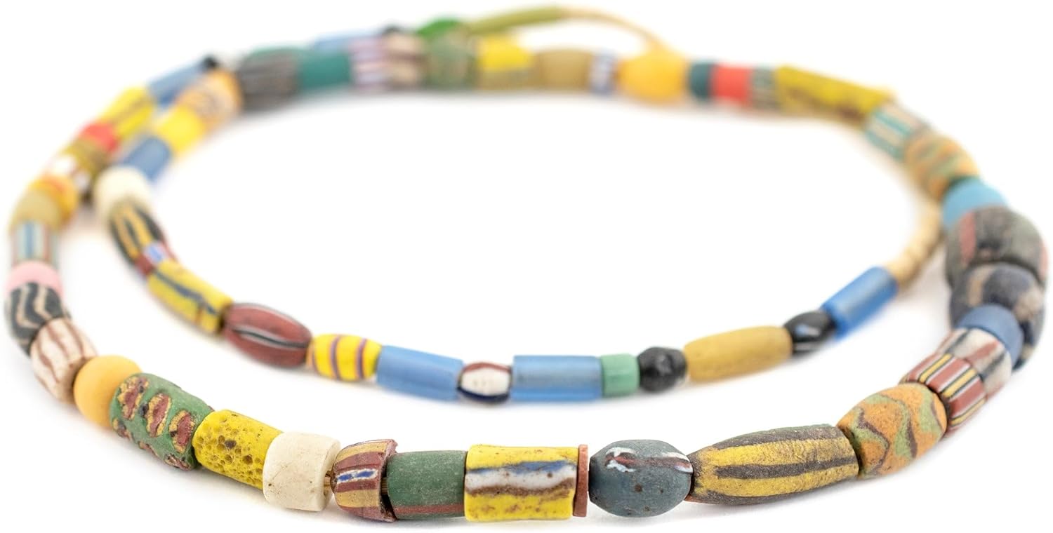 The Bead Chest Old Mixed African Trade Beads 10mm Ghana Multicolor Glass Large Hole 28 Inch Strand Handmade
