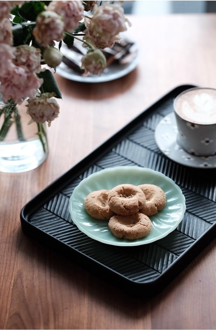 Tray Cherry Wood Black Lacquer Tray Japanese Handmade Wooden Dining Tray Hand Carved Tray Home Kitchen Dining Tray Serving Trays