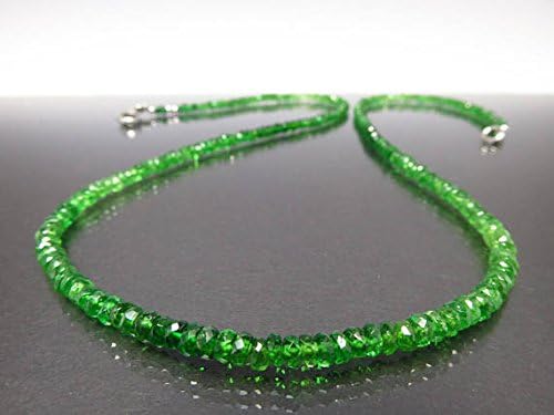 925 sterling Silver Blush Jewelry 4mm stacking Green Green Garnet Necklace Rondelle, Faceted 17