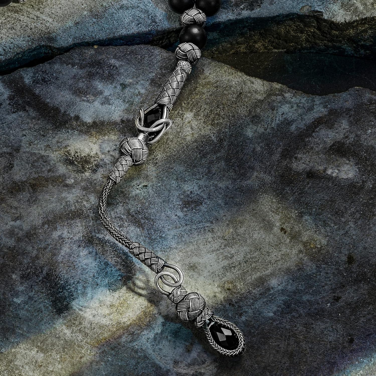 1000 Ct Silver Turkish Kazaz Matte Onyx Islamic 33 Prayer Beads Tasbeeh Rosary