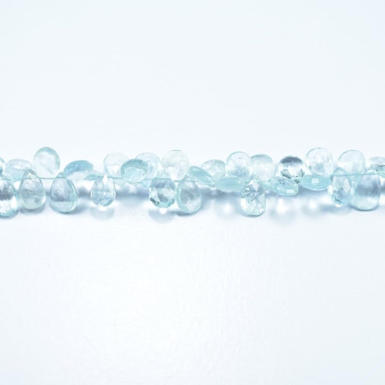 Natural Aquamarine pear Faceted Beads 5X7-5.5X8mm 7.5 inch Long String Jewelry Making Gemstone Beads for Necklace Bracelet