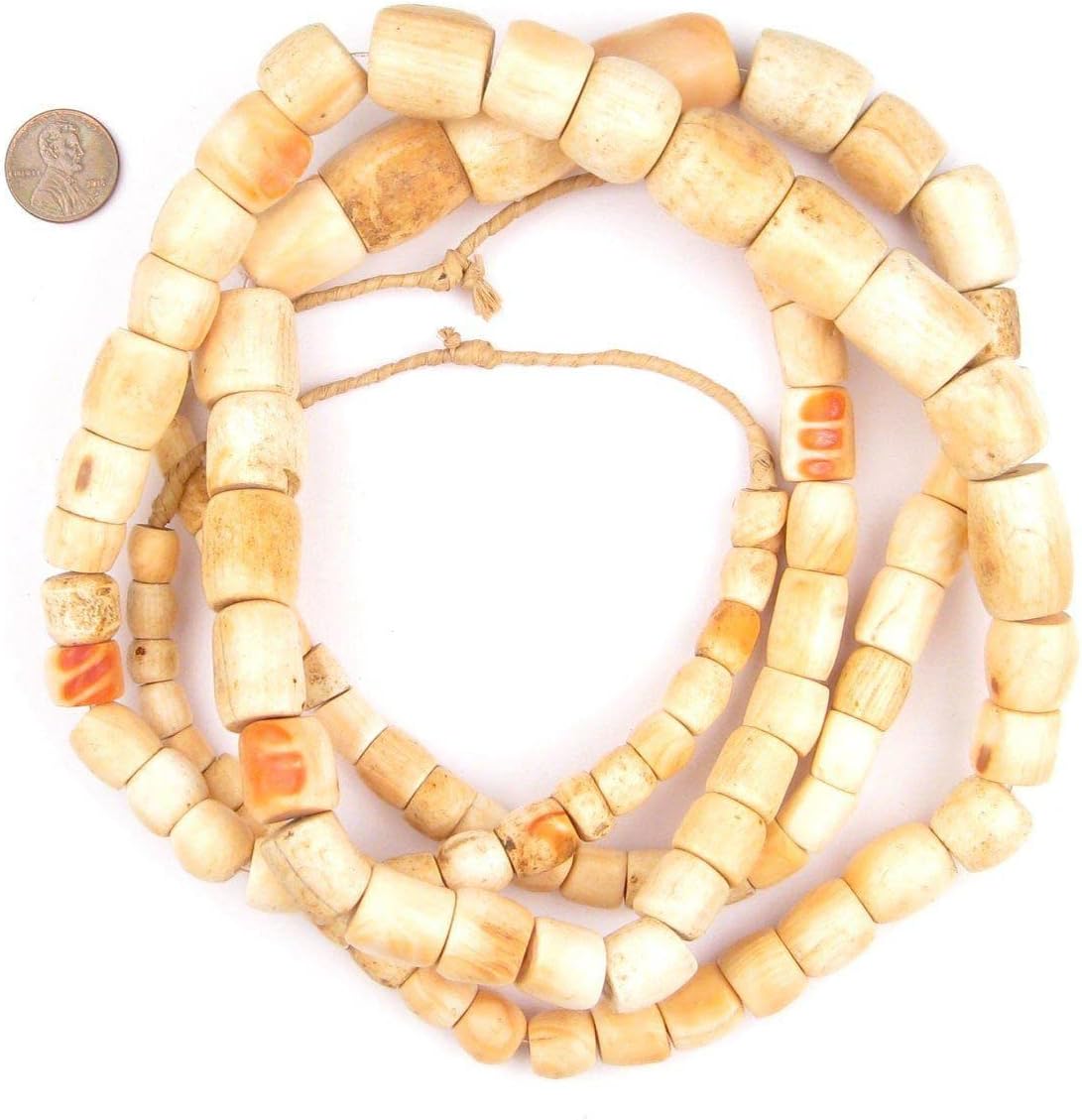 The Bead Chest Old Nigerian Pink Coral Beads 15mm African Orange Cylinder 26-29 Inch Strand Handmade
