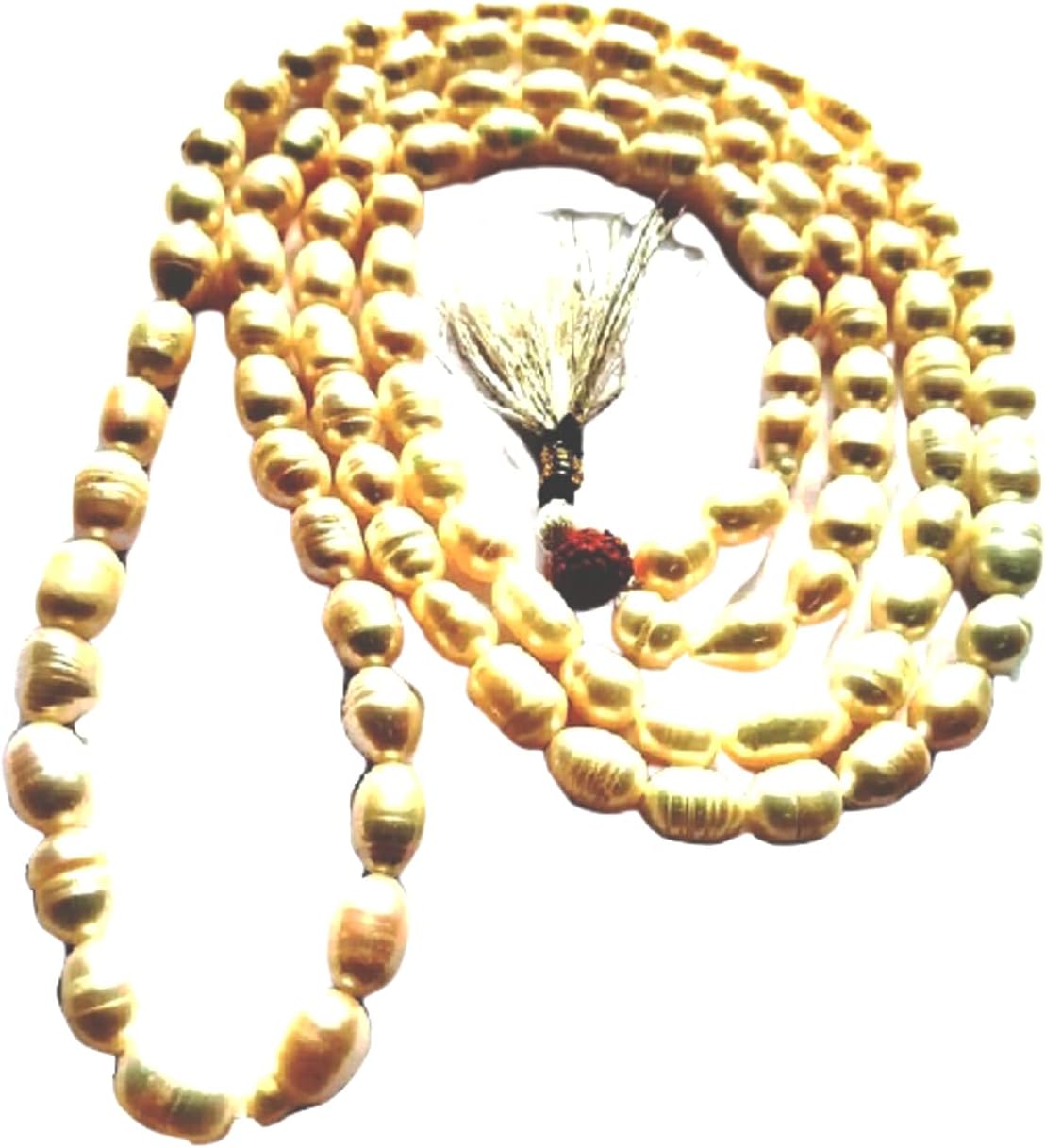 numeroastro Natural & Original Pearl/Moti Rosary/Mala (Oval Shape Beads) with 1 Sumeru Rudraksha for Good Luck (108+1)