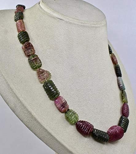 LOVEKUSH LKBEADS Natural Multi Tourmaline Carved Tumble Cabochon Beads Necklace 20 INCHES 24 MM to 15 MM Code-HIGH-46366