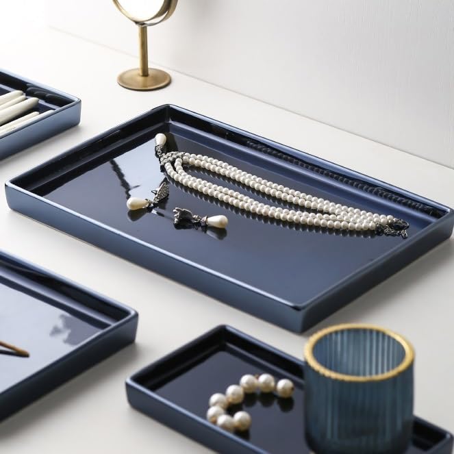 Tray Light Luxury Rectangular Tray B&B Hotel Bathroom Bathroom Wash Table Aromatherapy Cosmetics Storage Tray Serving Trays(B)