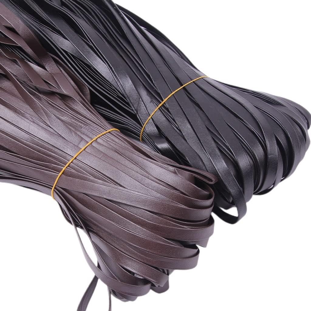 Braided Cord String Rope, 4-20mm Leather Cord String DIY Necklace Bracelet Making Flat PU Rope Handbag(Black,20mm 5m)