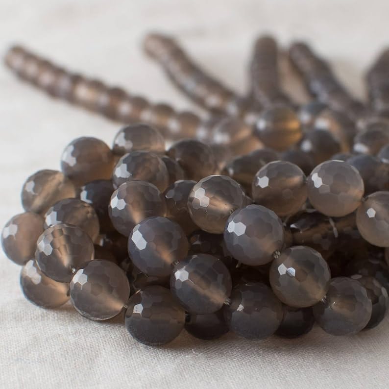 13 inch Strand of Natural gem Gray, 10mm Round Faceted Beads for DIY Jewelry Making. | Beads_03574