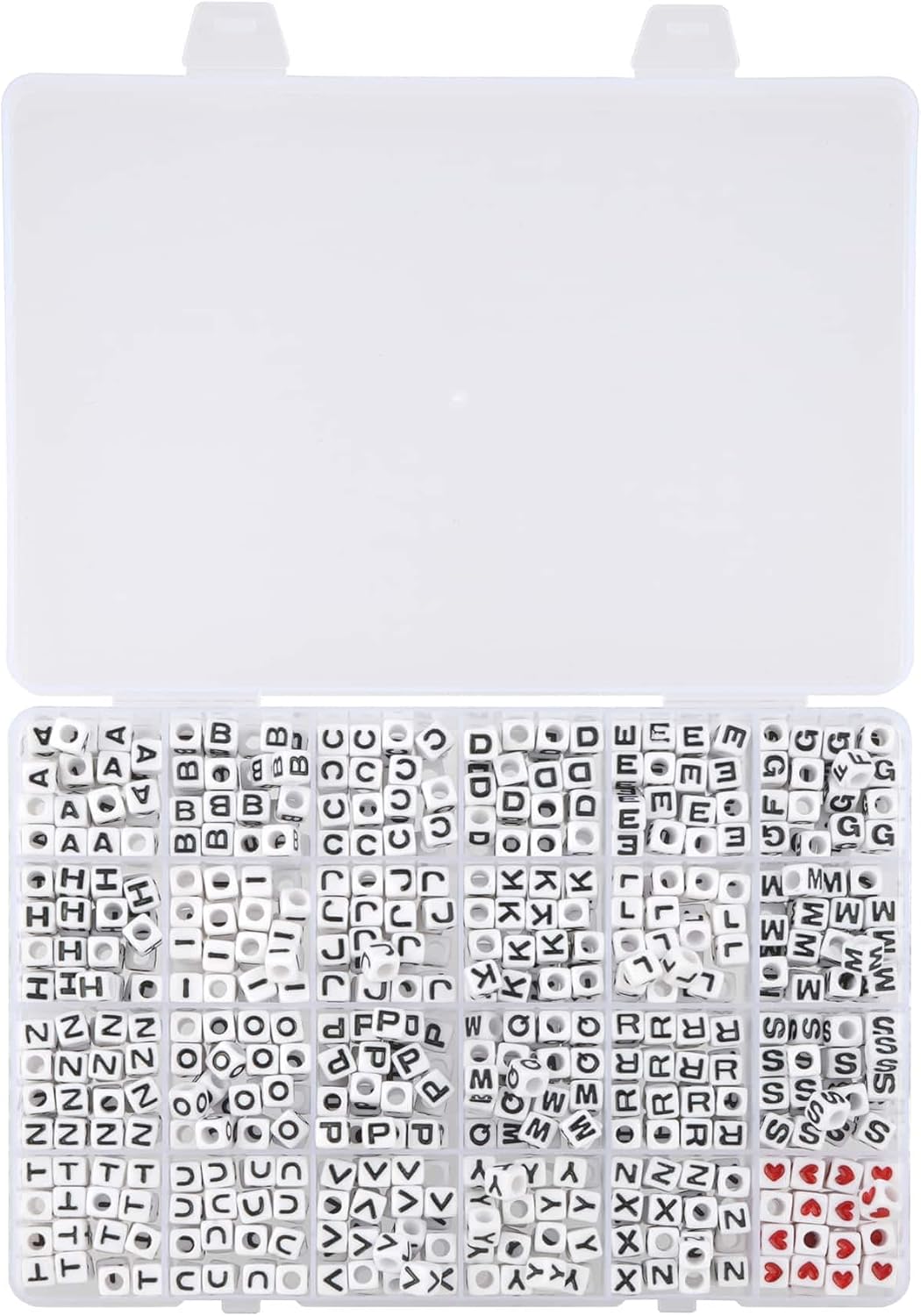 Bead Landing 7mm Alphabet Square Beads – White Acrylic Letter Beads for DIY Name Bracelets, Necklaces, Keychains & Crafts, 6 Pack