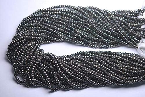 3x13 inch Strand,AAA Quality,Mystic Grey Pyrite Faceted Rondelles,Full Strand, 3.5mm Size, Code-HIGH-56293