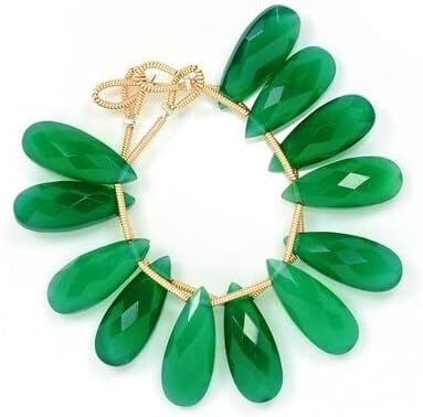 3 Matched Pairs 8x20mm Natural Green Onyx Faceted Pear Briolettes Beads-Pair Beads